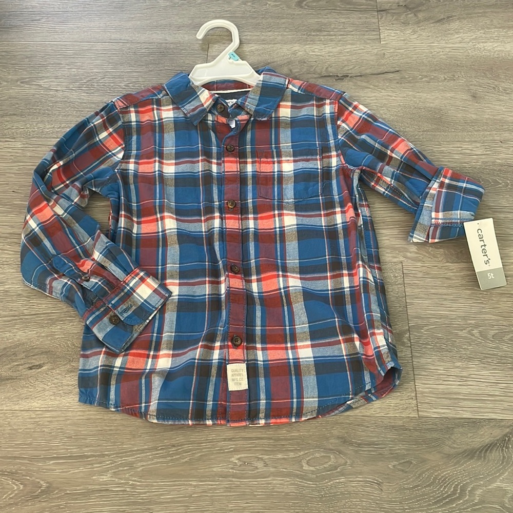 NEW carters boys button plaid down shirt